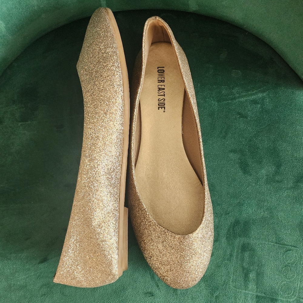 Lower East Side Gold Glitter Ballet Flats Women's Size 9 1/2M